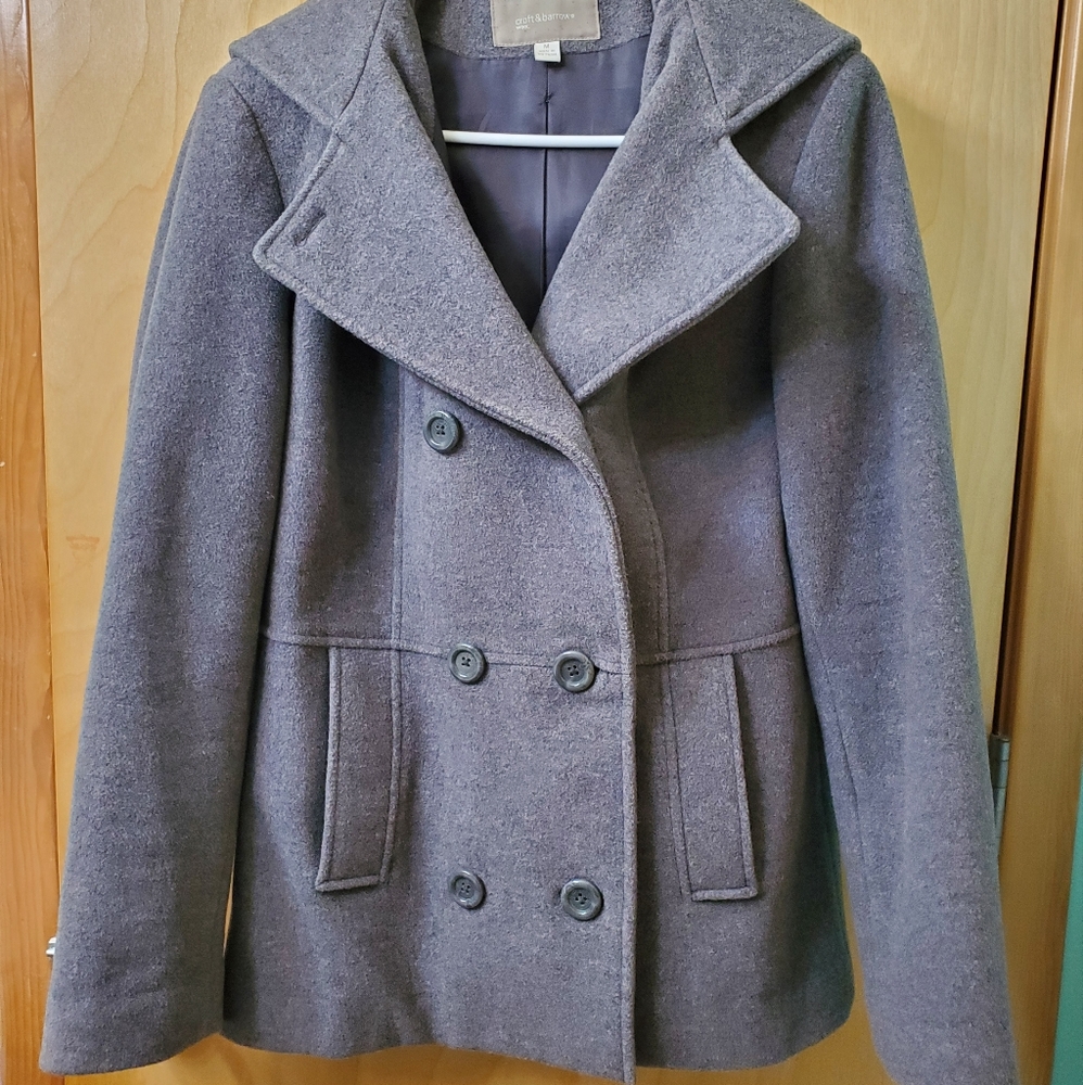 Gray Hooded Wool Peacoat